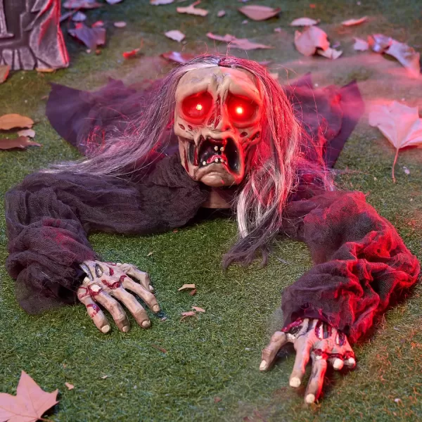 JOYIN Halloween Zombie Decoration Outdoor Groundbreaker Zombie Halloween Outside Decor Zombies Props with Glowing Eyes and Sound for Scary Halloween Graveyard Haunted House Lawn Yard Garden