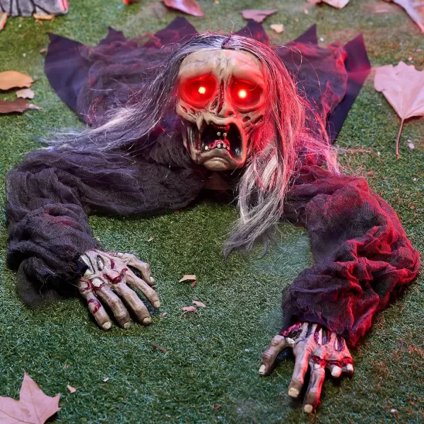JOYIN Halloween Zombie Decoration Outdoor Groundbreaker Zombie Halloween Outside Decor Zombies Props with Glowing Eyes and Sound for Scary Halloween Graveyard Haunted House Lawn Yard Garden