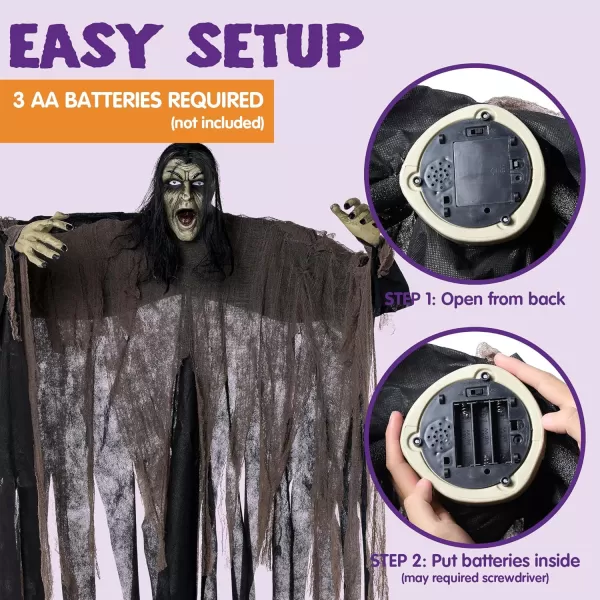 JOYIN Halloween Zombie Decorations Outdoor Halloween Groundbreaker Outside Decor Hanging Zombie Prop with Green Face and Lighted Eyes for Graveyard Haunted House Lawn Yard Indoor Decor