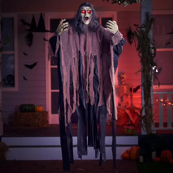 JOYIN Halloween Zombie Decorations Outdoor Halloween Groundbreaker Outside Decor Hanging Zombie Prop with Green Face and Lighted Eyes for Graveyard Haunted House Lawn Yard Indoor Decor