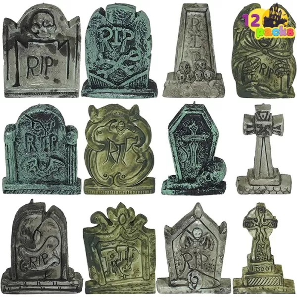 JOYIN 12 Pcs Halloween Miniature Tombstones Graveyard Decorations Outdoor RIP Headstone with Skull Cross Design for Halloween Cemetery Yard Lawn Outdoor Indoor Decorations Stone GrayMulticolor