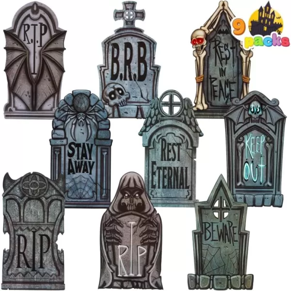 JOYIN 16quot 9 Pcs Halloween Tombstones Decorations Outdoor Graveyard Decor Yard Lawn Cemetery Plastic Headstones with 18 Metal Stakes for Halloween Indoor Prop Decorations Party Decor Supplies