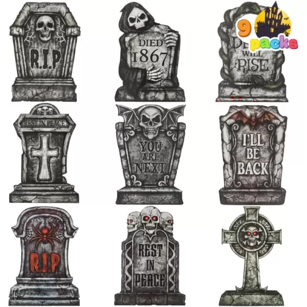 JOYIN 16quot 9 Pcs Halloween Tombstones Decorations Outdoor Graveyard Yard Lawn Plastic Headstones With 18 Metal Stakes For Halloween Cemetery Indoor Decorations Prop Decorations Party Decor Supplies
