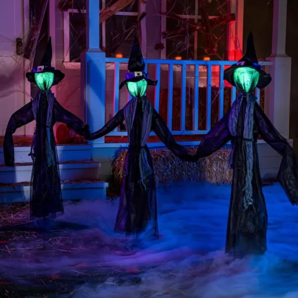 JOYIN 3 Pack 48quot Halloween Witch Decorations Outdoor Yard Stakes Multicolored Light Up Witch Halloween with Sound Activation Flying Witch for Halloween Graveyard Lawn Yard Garden DecorationsGreen Light