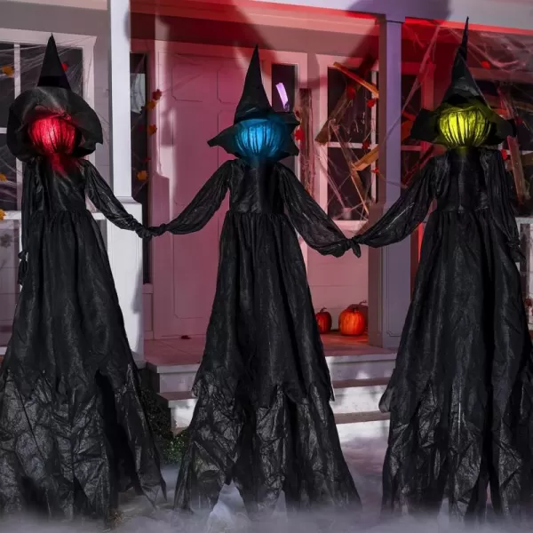 JOYIN 3 Pack 48quot Halloween Witch Decorations Outdoor Yard Stakes Multicolored Light Up Witch Halloween with Sound Activation Flying Witch for Halloween Graveyard Lawn Yard Garden DecorationsMulticolor Light