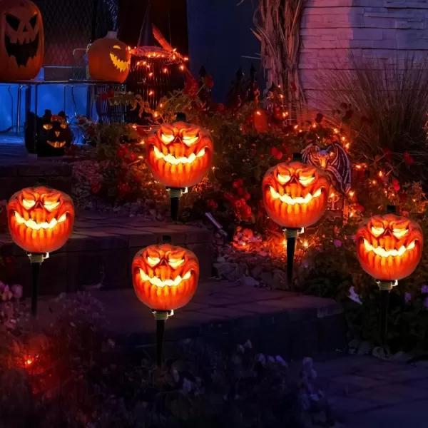 JOYIN 3 Pcs Halloween Outdoor Decorations Jack O Lantern Pumpkin Pathway Lights Lightup Halloween Waterproof Path Maker Stakes for Graveyard Decoration Party Porch Yard Lawn Garden Decor