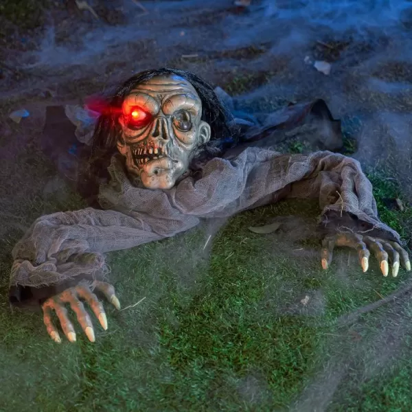 JOYIN Halloween Decorations Outdoor Zombie Groundbreaker with Decayed Face and Flash Eyes Halloween Outside Decorations Scary Zombies Prop for Yard Graveyard Lawn Cemetery Decor