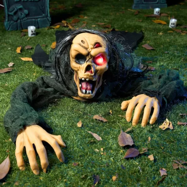 JOYIN Halloween Outdoor Decoration Zombie Groundbreaker Outside Halloween Graveyard Decor Zombie Prop with Creepy Sound and Glowing Eyes Scary Groundbreaker Decorations for Lawn Yard Haunted House