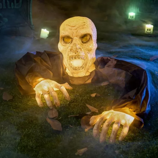 JOYIN Halloween Outdoor Decoration Zombie Groundbreaker Outside Halloween Light Up Zombies Decor Halloween Groundbreaker Lighted Decorations Scary Zombie Prop for Graveyard Lawn Yard Haunted House