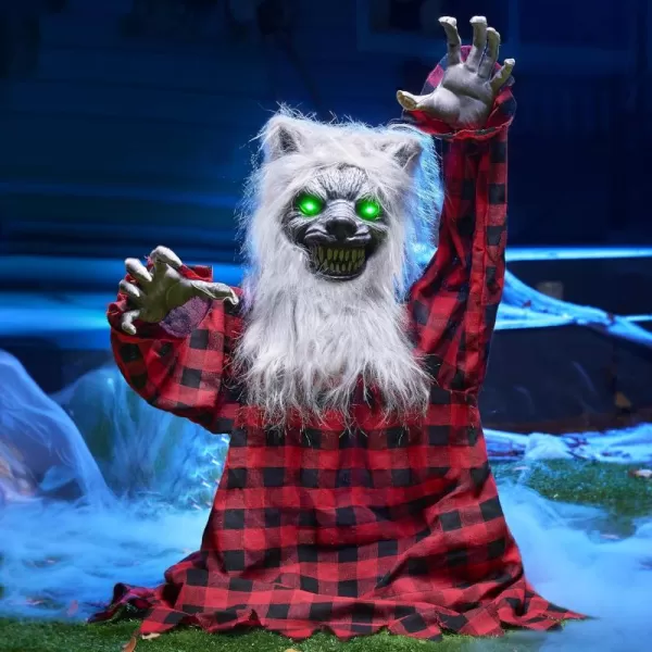 JOYIN Halloween Outdoor Decorations Animated Animatronics Werewolf Groundbreaker Decor Outside Scary Werewolf Prop with Moving Arms ampamp LightUp Eyes for Graveyard Lawn Yard Haunted House Decoration