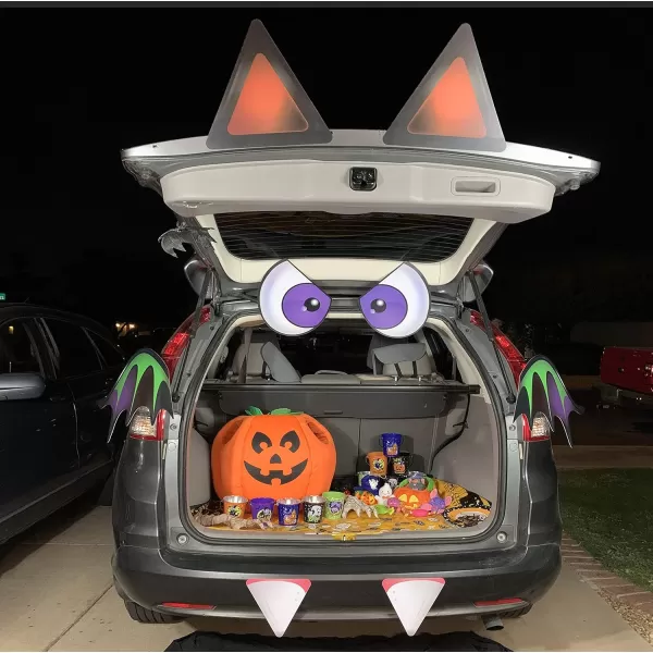 JOYIN Halloween Bat Trunk Or Treat Car Decorations Kit for SUV Archway Garage Door Eyes Fangs Ears Wings Double Side Stickers Halloween Decorations Outside Halloween Stickers