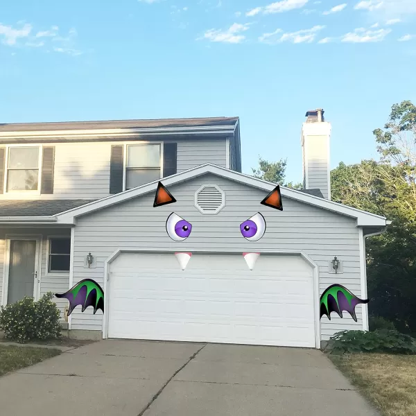 JOYIN Halloween Bat Trunk Or Treat Car Decorations Kit for SUV Archway Garage Door Eyes Fangs Ears Wings Double Side Stickers Halloween Decorations Outside Halloween Stickers