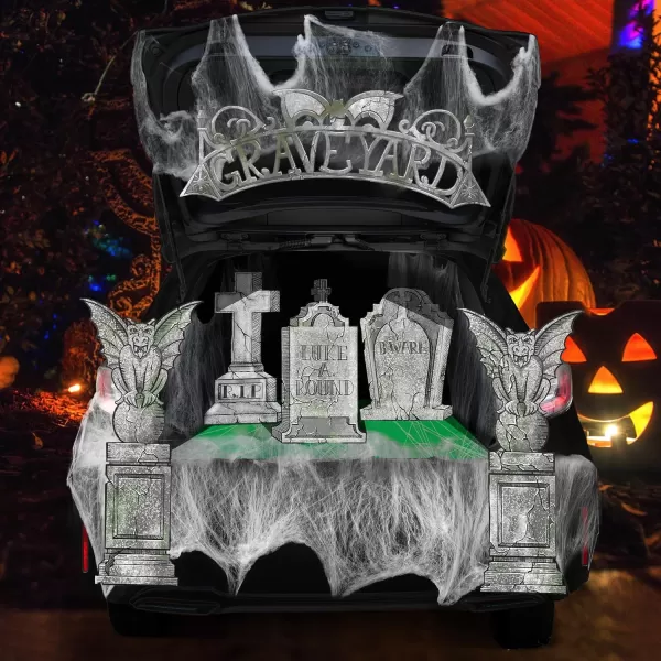 JOYIN Halloween Tombstone Trunk or Treat Archway Garage Decoration with Gargoyles Arch Monument Spider Web and NonWoven Fabric for Car Garage Door Entryway Archway and Halloween Decor Outdoor
