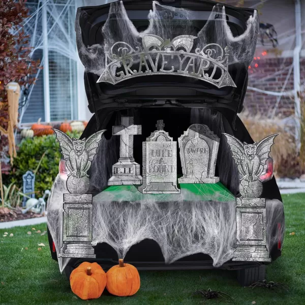 JOYIN Halloween Tombstone Trunk or Treat Archway Garage Decoration with Gargoyles Arch Monument Spider Web and NonWoven Fabric for Car Garage Door Entryway Archway and Halloween Decor Outdoor