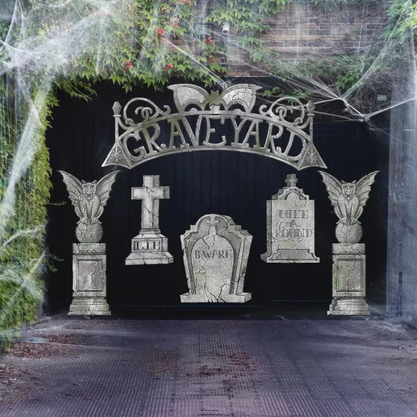 JOYIN Halloween Tombstone Trunk or Treat Archway Garage Decoration with Gargoyles Arch Monument Spider Web and NonWoven Fabric for Car Garage Door Entryway Archway and Halloween Decor Outdoor