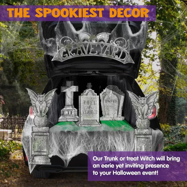 JOYIN Halloween Tombstone Trunk or Treat Archway Garage Decoration with Gargoyles Arch Monument Spider Web and NonWoven Fabric for Car Garage Door Entryway Archway and Halloween Decor Outdoor