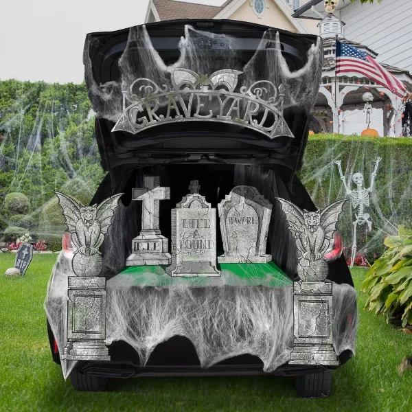 JOYIN Halloween Tombstone Trunk or Treat Archway Garage Decoration with Gargoyles Arch Monument Spider Web and NonWoven Fabric for Car Garage Door Entryway Archway and Halloween Decor Outdoor