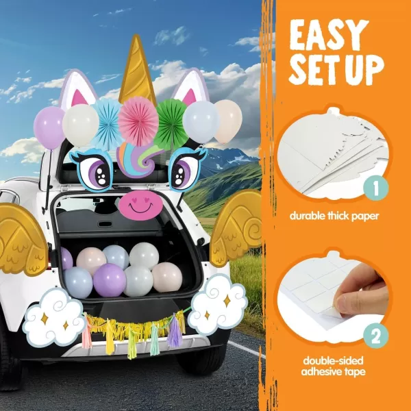 JOYIN Halloween Trunk Or Treat Car Decorations Kit Halloween Decorations Outdoor Indoor Unicorn Car Stickers Haunted House Suv Trunk Archway Car Garage Lawn BalloonsUnicorn
