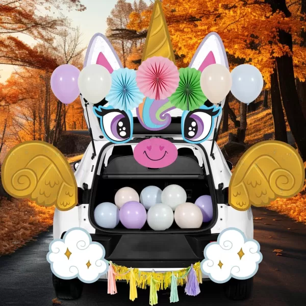 JOYIN Halloween Trunk Or Treat Car Decorations Kit Halloween Decorations Outdoor Indoor Unicorn Car Stickers Haunted House Suv Trunk Archway Car Garage Lawn BalloonsUnicorn