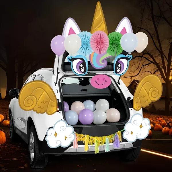 JOYIN Halloween Trunk Or Treat Car Decorations Kit Halloween Decorations Outdoor Indoor Unicorn Car Stickers Haunted House Suv Trunk Archway Car Garage Lawn BalloonsUnicorn