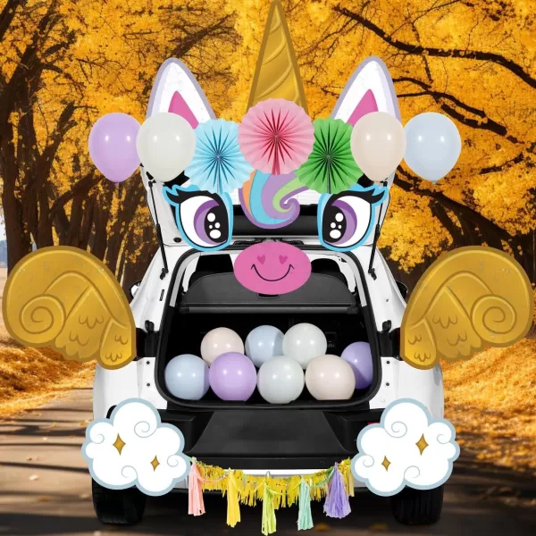 JOYIN Halloween Trunk Or Treat Car Decorations Kit Halloween Decorations Outdoor Indoor Unicorn Car Stickers Haunted House Suv Trunk Archway Car Garage Lawn BalloonsUnicorn