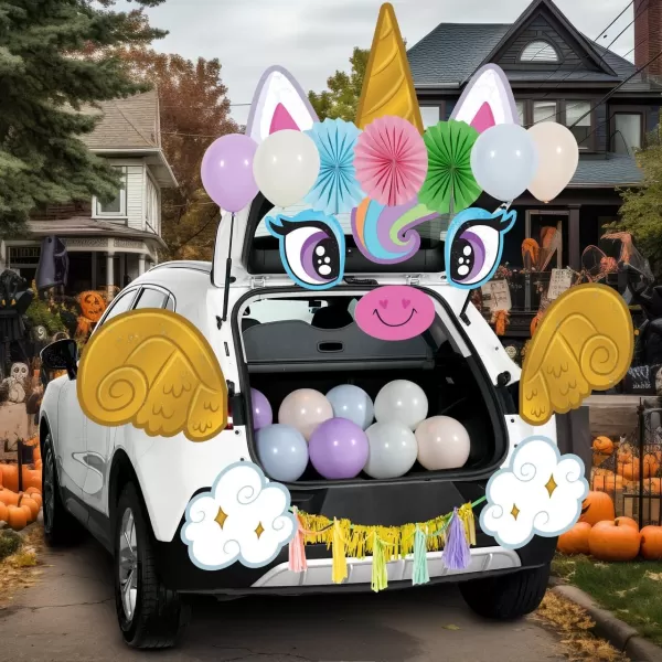 JOYIN Halloween Trunk Or Treat Car Decorations Kit Halloween Decorations Outdoor Indoor Unicorn Car Stickers Haunted House Suv Trunk Archway Car Garage Lawn BalloonsUnicorn