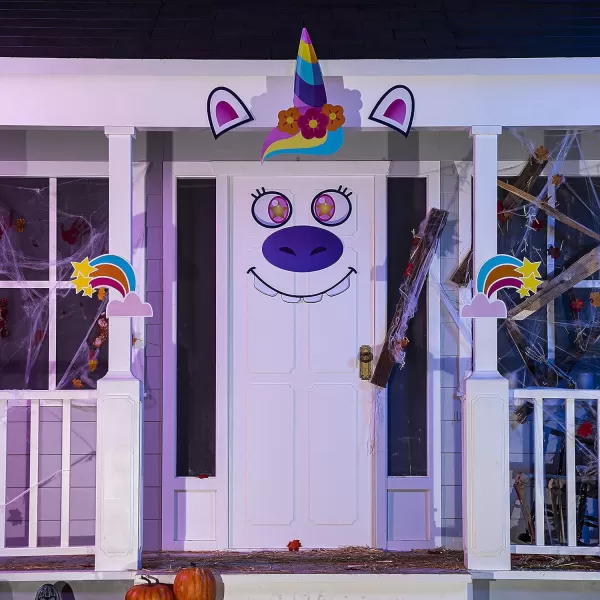 JOYIN Halloween Trunk Or Treat Car Decorations Kit for SUV Car Archway Garage Decoration Eyes Nose Fangs Legs Cat Broom Dot Glue Halloween Decorations Outside