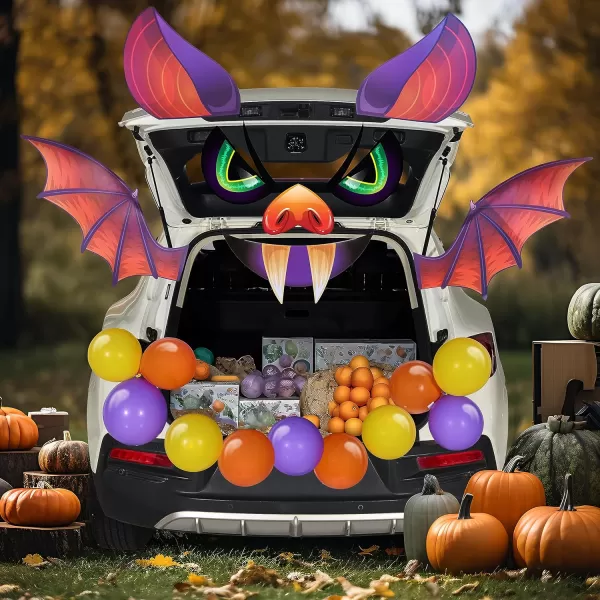 JOYIN Halloween Trunk or Treat Car Decorations Kit with Bat Design Car Archway Garage Decoration with Horns Mouth Eyes Wings and BalloonsBat
