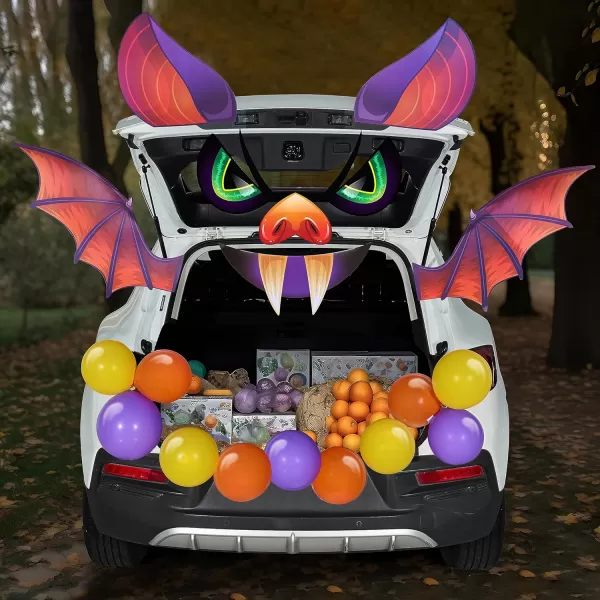 JOYIN Halloween Trunk or Treat Car Decorations Kit with Bat Design Car Archway Garage Decoration with Horns Mouth Eyes Wings and BalloonsBat