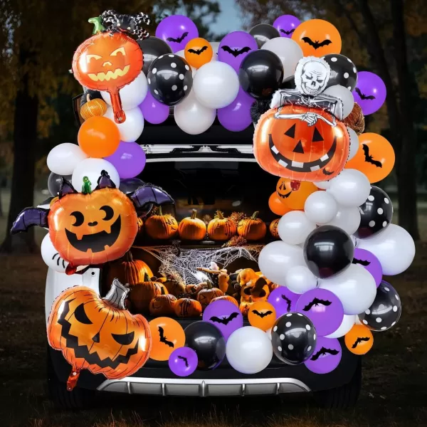 JOYIN Halloween Trunk or Treat Car Pumpkin Decoration Kit with Spider Bat Wing Skeleton Peppermint Foil Balloons Rubber Balloons for Halloween SUV Trunk Archway Garage House Outdoor Decor