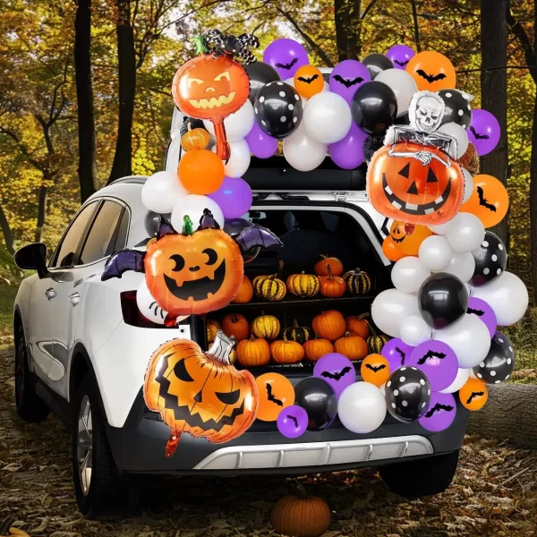 JOYIN Halloween Trunk or Treat Car Pumpkin Decoration Kit with Spider Bat Wing Skeleton Peppermint Foil Balloons Rubber Balloons for Halloween SUV Trunk Archway Garage House Outdoor Decor