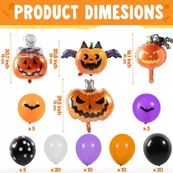 JOYIN Halloween Trunk or Treat Car Pumpkin Decoration Kit with Spider Bat Wing Skeleton Peppermint Foil Balloons Rubber Balloons for Halloween SUV Trunk Archway Garage House Outdoor Decor