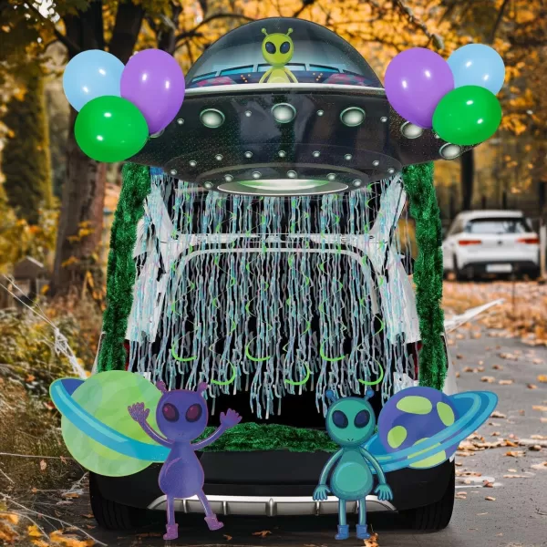 JOYIN Halloween UFO Aliens Trunk Or Treat Car Decorations Kit for SUV Halloween Decorations Outdoor Indoor Decor Planets Haunted House Trunk Archway Car Garage Lawn Balloons Streamer Tinsels StripsUFO