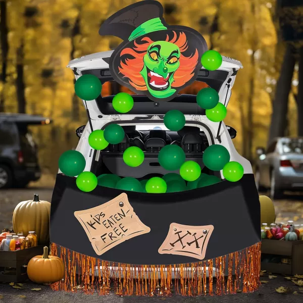 JOYIN Halloween UFO Aliens Trunk Or Treat Car Decorations Kit for SUV Halloween Decorations Outdoor Indoor Decor Planets Haunted House Trunk Archway Car Garage Lawn Balloons Streamer Tinsels StripsWitch