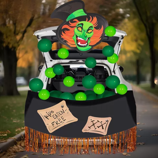 JOYIN Halloween UFO Aliens Trunk Or Treat Car Decorations Kit for SUV Halloween Decorations Outdoor Indoor Decor Planets Haunted House Trunk Archway Car Garage Lawn Balloons Streamer Tinsels StripsWitch