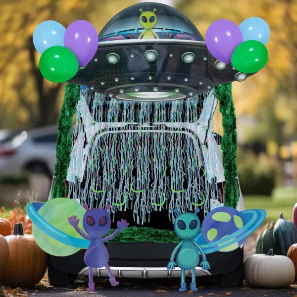 JOYIN Halloween UFO Aliens Trunk Or Treat Car Decorations Kit for SUV Halloween Decorations Outdoor Indoor Decor Planets Haunted House Trunk Archway Car Garage Lawn Balloons Streamer Tinsels StripsUFO