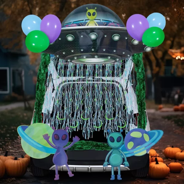 JOYIN Halloween UFO Aliens Trunk Or Treat Car Decorations Kit for SUV Halloween Decorations Outdoor Indoor Decor Planets Haunted House Trunk Archway Car Garage Lawn Balloons Streamer Tinsels StripsUFO