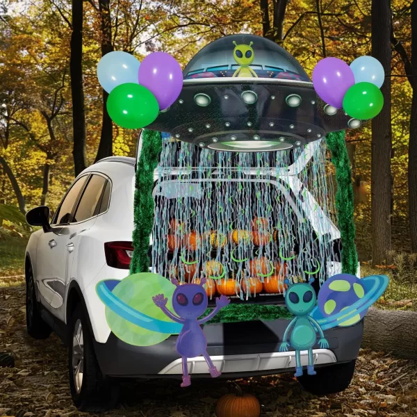 JOYIN Halloween UFO Aliens Trunk Or Treat Car Decorations Kit for SUV Halloween Decorations Outdoor Indoor Decor Planets Haunted House Trunk Archway Car Garage Lawn Balloons Streamer Tinsels StripsUFO