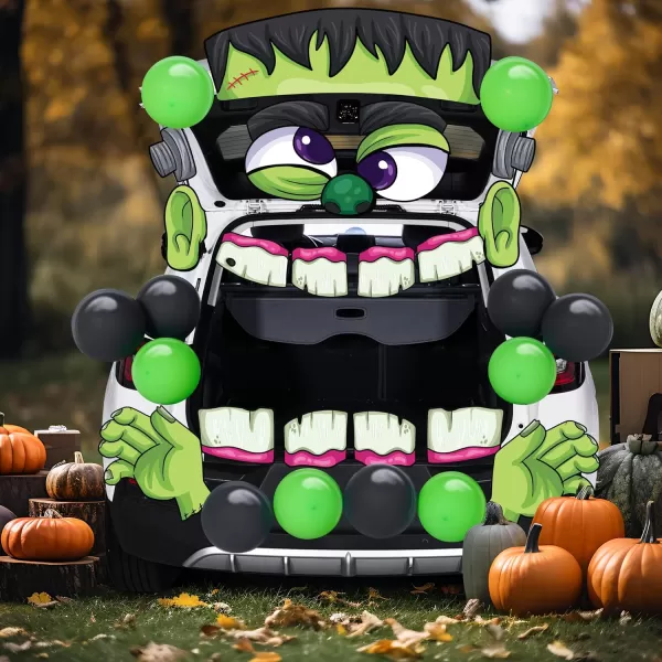 JOYIN Trunk Or Treat Car Decorations Kit Halloween Decorations Outdoor Indoor Frankenstein Car Stickers Haunted House SUV Trunk Archway Car Garage Lawn BalloonsFrankenstein