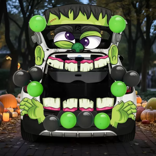 JOYIN Trunk Or Treat Car Decorations Kit Halloween Decorations Outdoor Indoor Frankenstein Car Stickers Haunted House SUV Trunk Archway Car Garage Lawn BalloonsFrankenstein