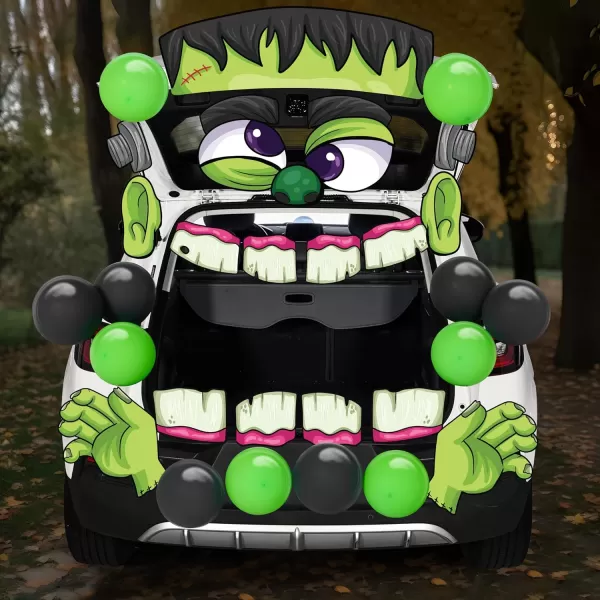 JOYIN Trunk Or Treat Car Decorations Kit Halloween Decorations Outdoor Indoor Frankenstein Car Stickers Haunted House SUV Trunk Archway Car Garage Lawn BalloonsFrankenstein