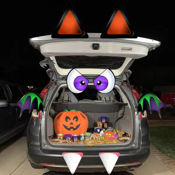 JOYIN Halloween Bat Trunk Or Treat Car Decorations Kit for SUV Archway Garage Door Eyes Fangs Ears Wings Double Side Stickers Halloween Decorations Outside Halloween Stickers