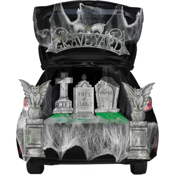 JOYIN Halloween Tombstone Trunk or Treat Archway Garage Decoration with Gargoyles Arch Monument Spider Web and NonWoven Fabric for Car Garage Door Entryway Archway and Halloween Decor Outdoor