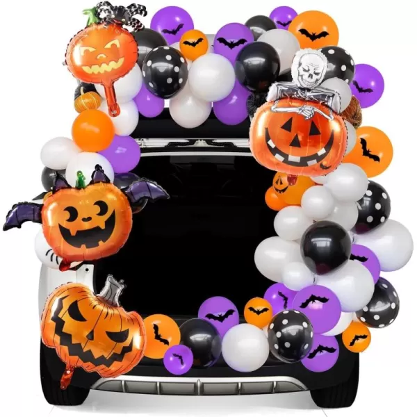 JOYIN Halloween Trunk or Treat Car Pumpkin Decoration Kit with Spider Bat Wing Skeleton Peppermint Foil Balloons Rubber Balloons for Halloween SUV Trunk Archway Garage House Outdoor Decor
