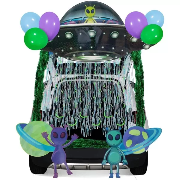 JOYIN Halloween UFO Aliens Trunk Or Treat Car Decorations Kit for SUV Halloween Decorations Outdoor Indoor Decor Planets Haunted House Trunk Archway Car Garage Lawn Balloons Streamer Tinsels StripsUFO