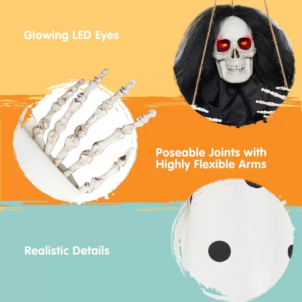 imageJOYIN 31quot Animatronic Halloween Decorations Hanging Clown Sound Activated Hanging Ghost with Light Up Eyes Scary Sound and Moving Body Halloween Party Supplies for Props Lawn Yard PatioSkeleton