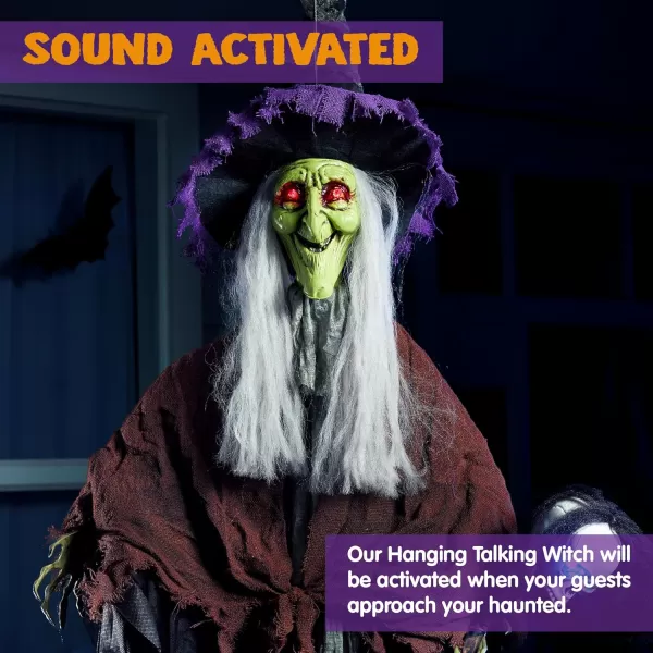 imageJOYIN 59 Talking Witch Decor Halloween Decorations Outdoor Light Up Skull Skeleton Wand Hanging Witch Front Porch Door Haunted House Party Supplies Sound Activated