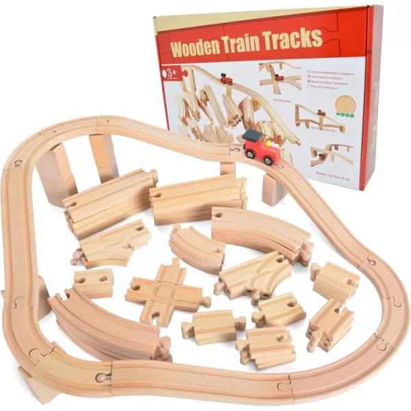 imageJOYIN 62 Pieces Wooden Train Track Set Including 1 Thomas Magnetic Toy Train Wooden Railway Set Compatible with Versatile Brands Birthday Holiday Party Favor Gifts for Boys Girls 38 Years Old