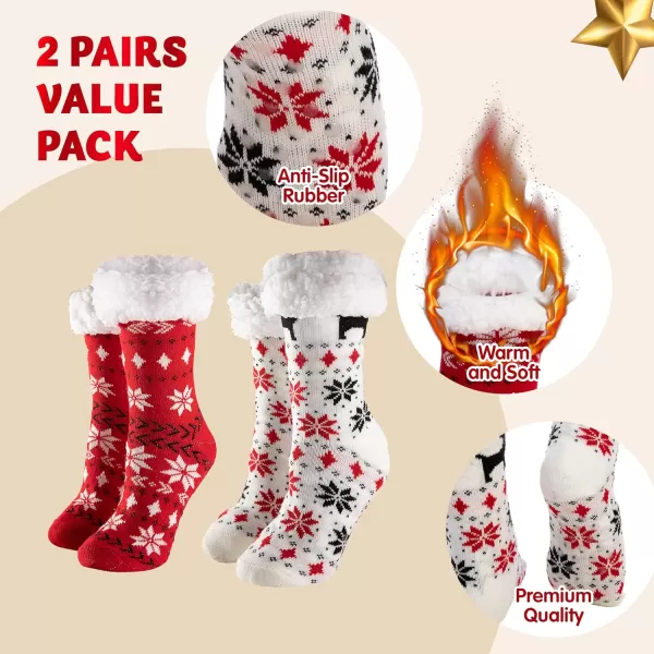 imageJOYIN 2 Pack Womens Fleece Lining Fuzzy Soft Slipper Socks Soft Premium Fleece Crew Socks for Winter ChristmasRed and White