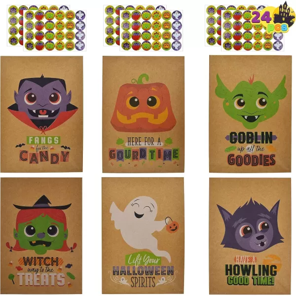 imageJOYIN 24 PCS Halloween Kraft Paper Treat Bags with Character Designs Halloween Candy Bag with Kraft Paper Bag ampamp Sticker Halloween Candy Gift Bags for Party Favor Party Supplies